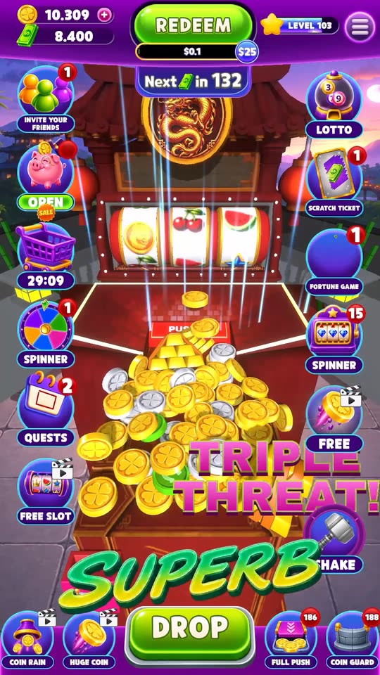 Actual Lucky Pusher gameplay on the temple board