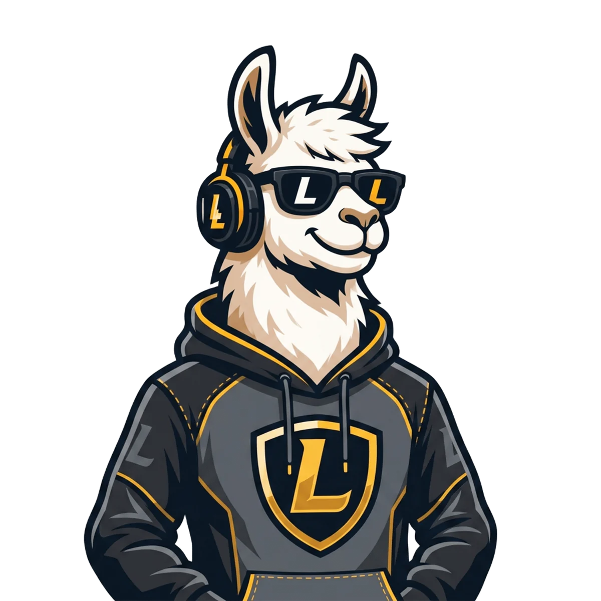 Lucky Lama Games mascot wearing headphones and sunglasses